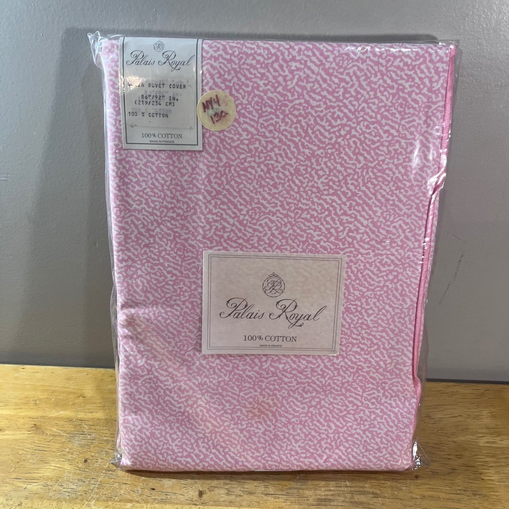 Palais Royal Duvet Cover Queen Pink Vtg French Cotton Abstract Squiggle Luxury